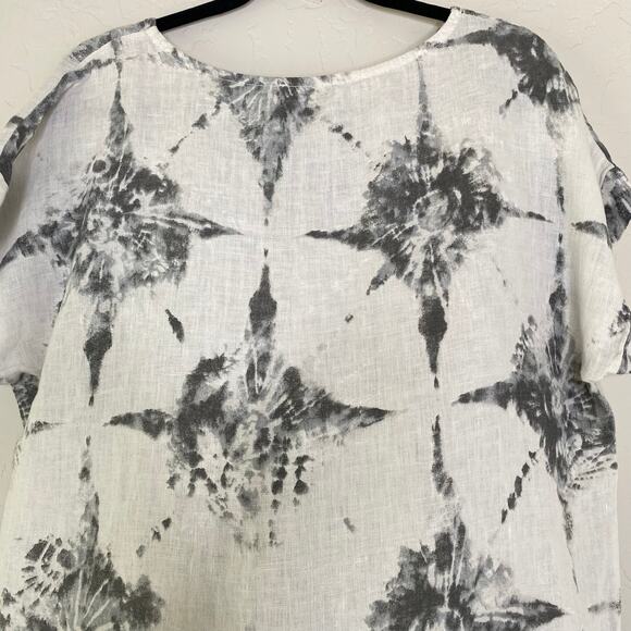 Bellambra White and Gray 100% Linen Art to Wear Tie Dye Pattern Top Medium - Picture 6 of 9